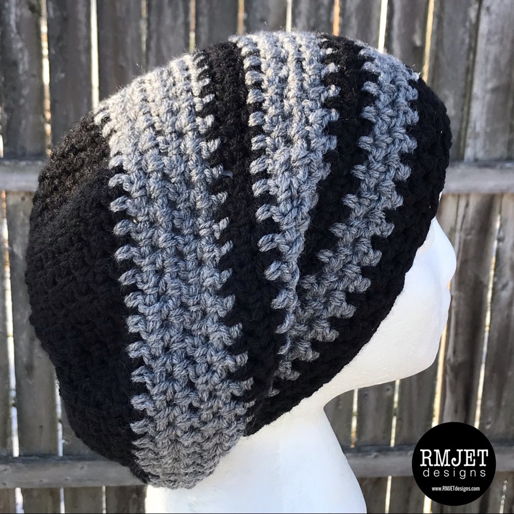Black Gray Extra Slouchy Beanie Tam Hat Dreadlock Unisex